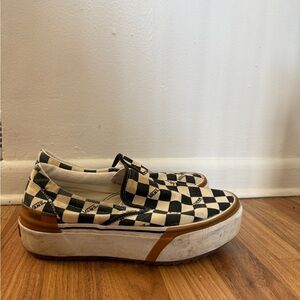 Vans Black and Cream Platform Checkerboard Slip-On Sneakers